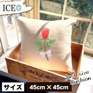 薔薇 おもしろ クッション おしゃれ 45×45cm カバー リネン 白 シンプル 正方形 北欧 かわいい シュール 綿100% 面白い ゆるい プレゼント