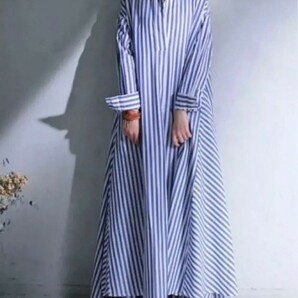 完売品 antiqua patterntorso ストライプ ロングシャツワンピース＊ブルー