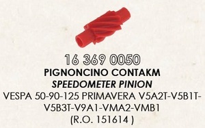 RMS 16369 0050 after market meter drive gear Vespa V50/ET3 red 8T
