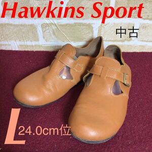 【売り切り!送料無料!】A-184 Hawkins Sport!ウォーキングシューズ!ブラウン!L 24.0cm!軽い!柔らかい!普段使い!持ち運び便利!旅行!中古!