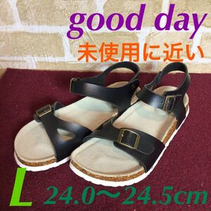 【売り切り!送料無料!】A-187!good day!L!24.0cm!24.5cm!サンダル!ちょい履き!ブラック!ペタンコ!カジュアル!未使用に近い!