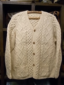 OLD MADE IN IRELAND CORAKEEL WOOL HAND MADE ALAN WOOL CARDIGAN SIZE L? アイルランド製 ウール ハンド アラン ウール カーディガン