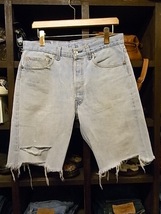 90'S LEVI'S #501 カットオフ ダメージ デニム ショートパンツ SIZE 33 リーバイス アメリカ製 ショーツ_画像1