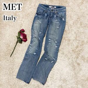 MET in jeansダメージデニム ラインストーン付き 25インチ レディース ジーンズ ジーパン