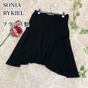 フランス製ソニアリキエル アシンメトリー ウール スカート ブラック SONIA RYKIEL