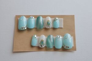 ハンドメイド ネイルチップ 水色系