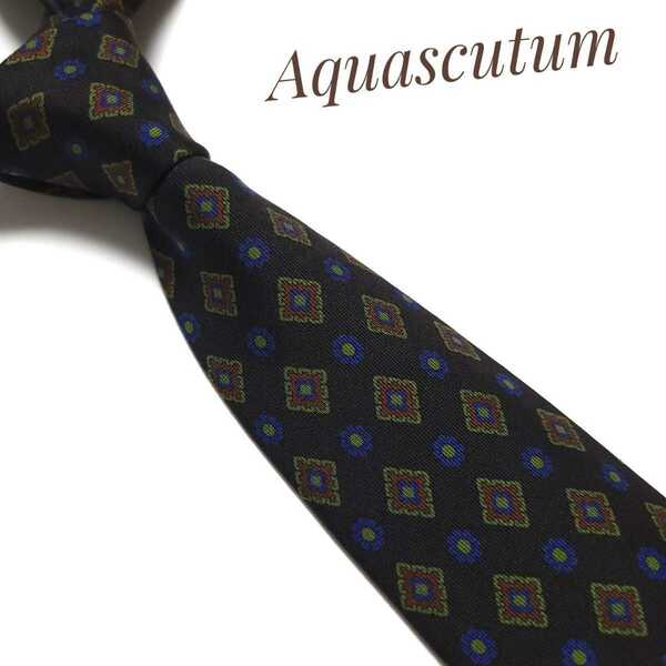 Aquascutum アクアスキュータム ネクタイ ダークブラウン 青 緑 869