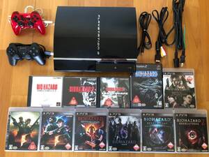 動作品 この1台でPS1,2,3ソフト(バイオハザード1~6)遊べるセット PS3初期型(大容量320GBへ交換済)+コントローラ2個,HDMIケーブル CECHA00
