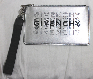 【GIVENCHY】ジバンシィ　ロゴ レザー シルバー　BK603PK0LZ　ミニ ポーチ クラッチバッグ 2way　美品