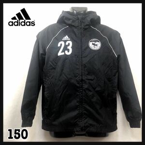 即決★adidas★アディダス★ジップアップナイロンジャケット★150★フード★ブラック★黒★Dixie Soccer Club★カナダ名門★メッシュ