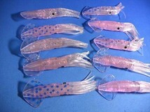 斑点ピンクイカ・10個　10cm イカベイト・イカワーム・ソフトイカ・根魚、青物、マダイ、真鯛、鯛ラバに追加可能_画像1