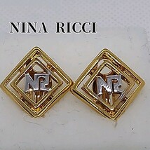 ニナリッチ　NINA RICCI　イヤリング　NRロゴ　スクエア　ゴールドカラー_画像1