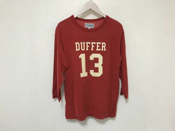 本物ダファーDUFFERレーヨンコットンロゴ7部丈長袖TシャツナンバリングTシャツカットソー赤レッドアメカジメンズ日本製L