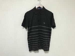 本物フレッドペリーFREDPERRYコットンボーダー柄半袖ポロシャツアメカジサーフビジネススーツメンズ黒ブラックM日本製