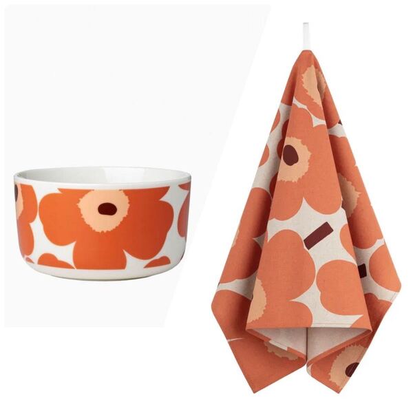 marimekko マリメッコ UNIKKO アプリコットボウル+ティータオル