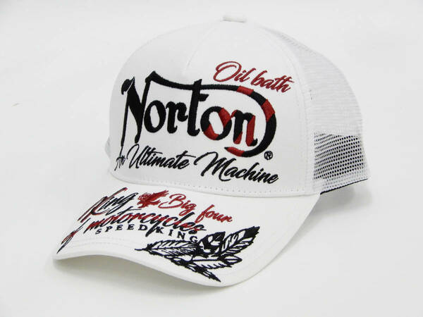 Norton Motorcycle ノートンモーターサイクル メッシュキャップ 帽子 トライバルウィング 総刺繍 213N8700 ホワイト 新品 送料無料
