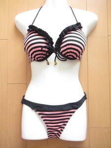 * new goods * swimsuit swim wear wire bikini halter-neck . pad attaching lady's M size top and bottom 2 point set SW6024