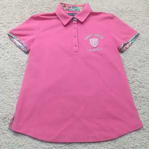 23区ゴルフ 半袖ポロシャツ 1 S ピンク 花柄 ワッペン 刺繍 ゴルフウェア オンワード樫山 スポーツウェア