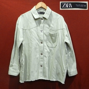 ZARA ザラ デザイン 幅広 ざっくり ワークシャツ 長袖シャツ ワイドシャツ 薄い 緑青 L 美品