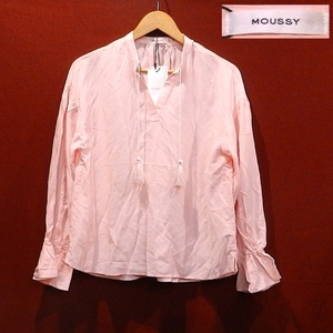  new goods MOUSSY Moussy design wide width .... long sleeve shirt wide shirt blouse pink F / L ~ XL unused 