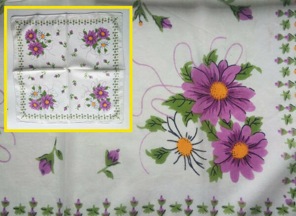 《送込》（118）バンダナ　紫色の花柄　白地　綿100％　インド製　薄い生地　約50㎝角　未使用　個包装での保管　ミスプリ ハンカチ マスク