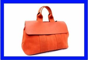 ●本物美品 エルメス Hermes ヴァルパライソPM トートバッグ ハンドバッグ キャンバス×レザー 革 オレンジ色 Z0183