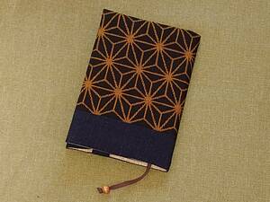 [ peace pattern flax. leaf / dark blue ] book cover * kimono cloth remake * hand made * handmade <A5 size >