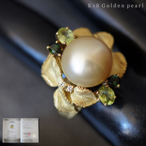  judgement document have K18 YG 13. cream Gold pearl natural diamond Vintage ring 15.1g 19 number ring Golden pearl pearl 