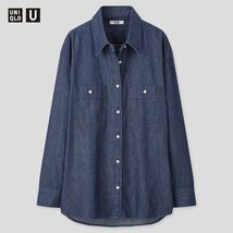 【お値下げ】新品タグ付き ユニクロUNIQLO デニムオーバーサイズシャツ(長袖)クリストフ・ルメール クラシカルなメンズライクシャツ綿100 S_画像1