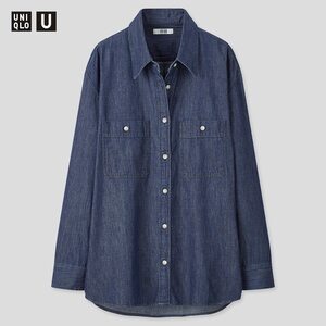 【お値下げ】新品タグ付き ユニクロUNIQLO デニムオーバーサイズシャツ(長袖)クリストフ・ルメール クラシカルなメンズライクシャツ綿100 S