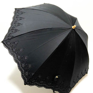  new goods *GRACY gray si- parasol *UV parasol / long umbrella / flower embroidery / black m23-18