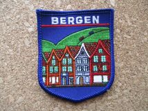 90s ノルウェーBERGENベルゲン刺繍ワッペン世界遺産ブリッゲン/アップリケ街並みパッチ旅行 土産ヨーロッパ_画像1