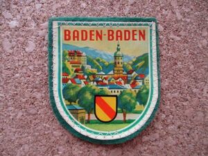 60s ドイツBaden-Badenバーデン・バーデン フェルト ワッペン/ローマ温泉スーベニア紋章アップリケ中世パッチ旅行エンブレム土産ヨーロッパ