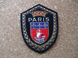 70s フランス PARIS パリ ビンテージ フェルト刺繍ワッペン/帆船ブレザー紋章アップリケ王冠パッチ旅行エンブレム土産ヨーロッパ航海 船