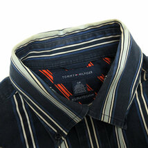 s■トミーヒルフィガー/TOMMY HILFIGER ストライプ柄 長袖BDシャツ【S】紺/MENS/22【中古】_画像2