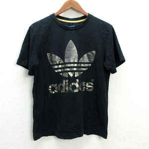 s■アディダス/adidas Z61386 ビッグゴールドロゴ/トレフォイルロゴ Tシャツ【S】黒/MENS/78【中古】