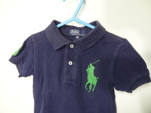 全国送料無料 正規品 ポロラルフローレン POLO RALPH LAUREN 子供服キッズベビー男&女の子緑BIG刺繍 紺色鹿の子素材半袖ポロシャツ 80_画像3