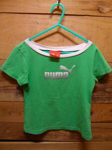 全国送料無料 プーマ PUMA 子供服キッズ女の子 ロゴプリント半袖リンガー緑色Tシャツ 120