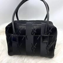 1円 yves saint laurent イヴサンローラン ロゴグラム　ハンドバッグ カサンドラ YSL ロゴ チャーム ブラック サテン レザー レディース_画像2