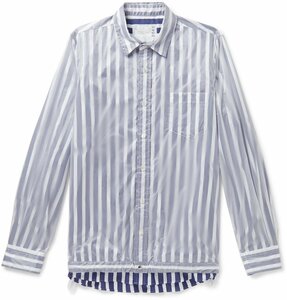 ■ sacai Layered Nylon and Striped Cotton-Poplin Shirt ナイロン ストライプ シャツ ジャケット ドッキング サカイ 19-02048M ■ 2
