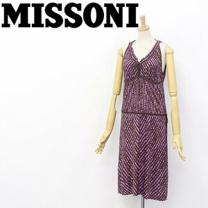 ◆MISSONI/ミッソーニ 総柄 レーヨンニット ノースリーブ ワンピース ブラウン×パープル 42