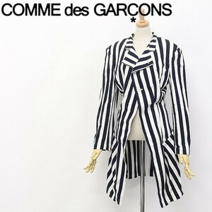 美品 80's◆COMME des GARCONS/コムデギャルソン ストライプ コットン 変形 ロング 燕尾 ジャケット コート M