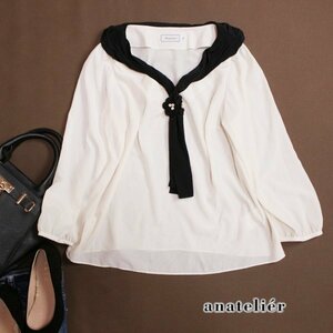  beautiful goods Anatelier anatelier stock ) world # spring summer 7 minute sleeve bow Thai solid flower chiffon cut and sewn 36 7 number blouse white blouse 