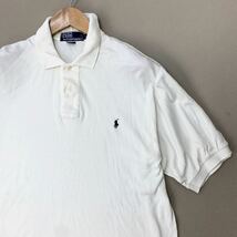 ポロラルフローレン ☆ POLO RALPH LAUREN コットン ポロシャツ ホワイト M やや大きめ 春夏 シンプル アメカジ 腹に極薄いシミ■E175_画像4