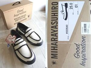  unused Mihara Yasuhiro ×GU* original sole Loafer canvas sneakers eggshell white × black 25 man woman box tag equipped 