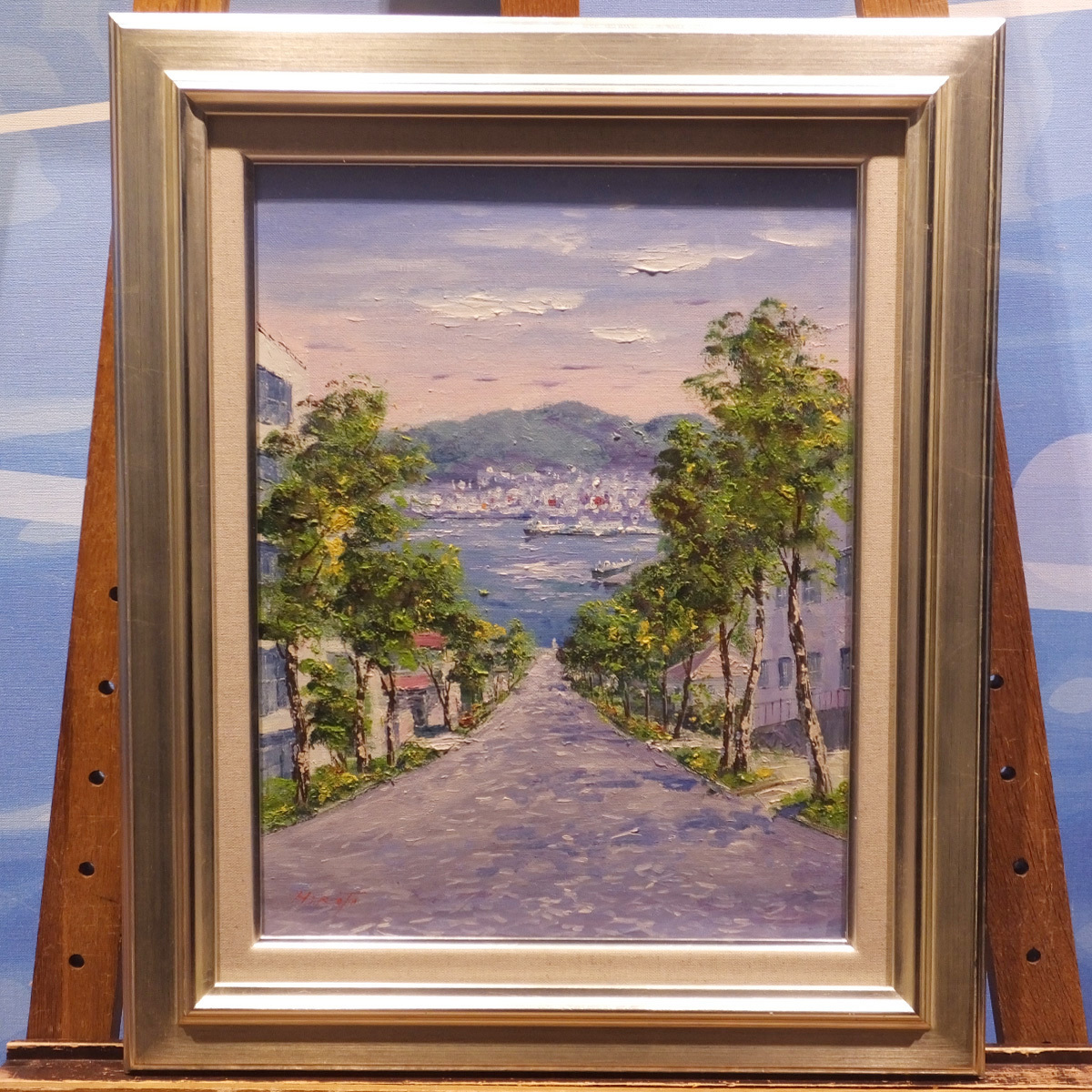 お年玉セール特価】 メルカリ 額付き (銀) 油絵 F3-Gold17 風景(祈り