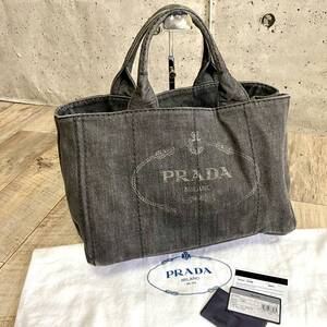 本物☆PRADA プラダ カナパトート カナパ GM トートバッグ 黒 ブラック デニム CANAPA L ハンドバッグ 三角ロゴプレート バッグ レディース