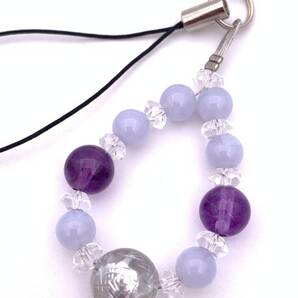 天然石水晶銀彫り青龍&ブルーレース&アメジストのストラップ