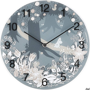 時計 ムーミン ブラック インテリア おしゃれ アナログ 掛け時計 ウォールクロック ガラス 蒔絵技法 フラワーリース かわいい プレゼント