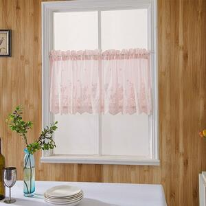 カフェカーテン ピンク スカラップ 1枚 幅132×丈42 のれん 小窓